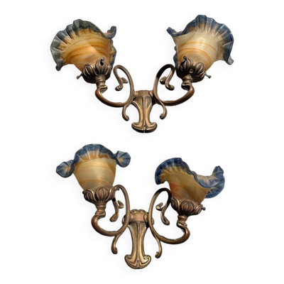 Paire d'appliques en pâte de verre de style Art Nouveau signé Viamme