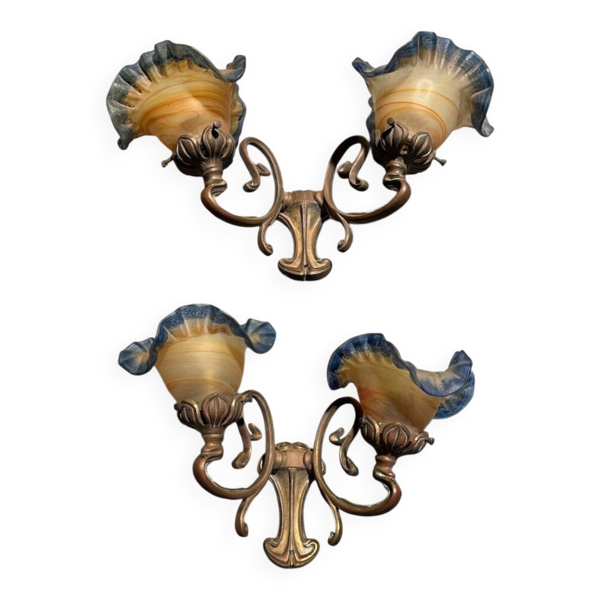 Paire d'appliques en pâte de verre de style Art Nouveau signé Viamme