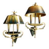 Empire bouillotte lamp wall sconces in tole and gilded bronze