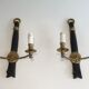 Pair of Black Lacquered Bronze Wall Lamps with Lions' Head Decorations. Around 1970