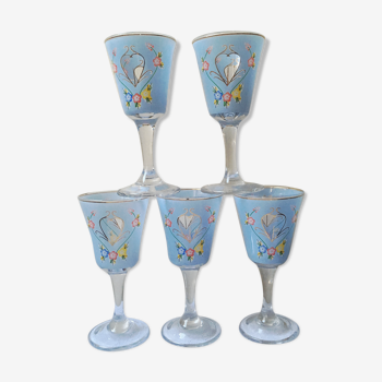 Ensemble de 5 verres décorés sur pied