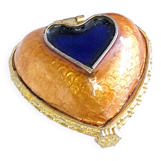 Small amber and blue heart-shaped pill box