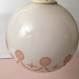 Suspension with white ball globe and pink patterns