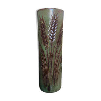 Vase rouleau fond vert midcentury, La Poterie PÉrigourdine