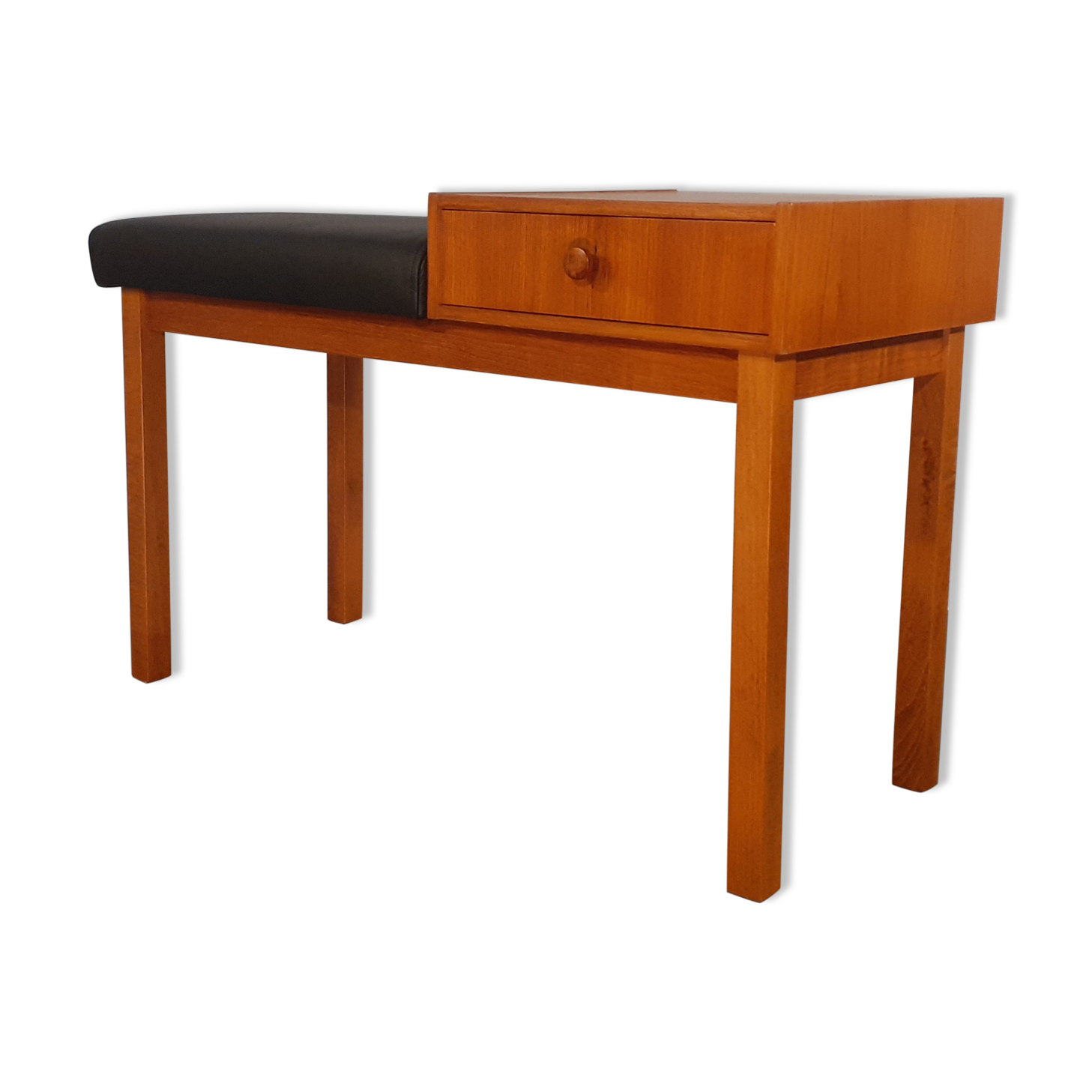 Norwegian entrance furniture in teak and black leather, 1960s