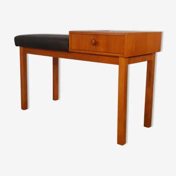 Norwegian entrance furniture in teak and black leather, 1960s