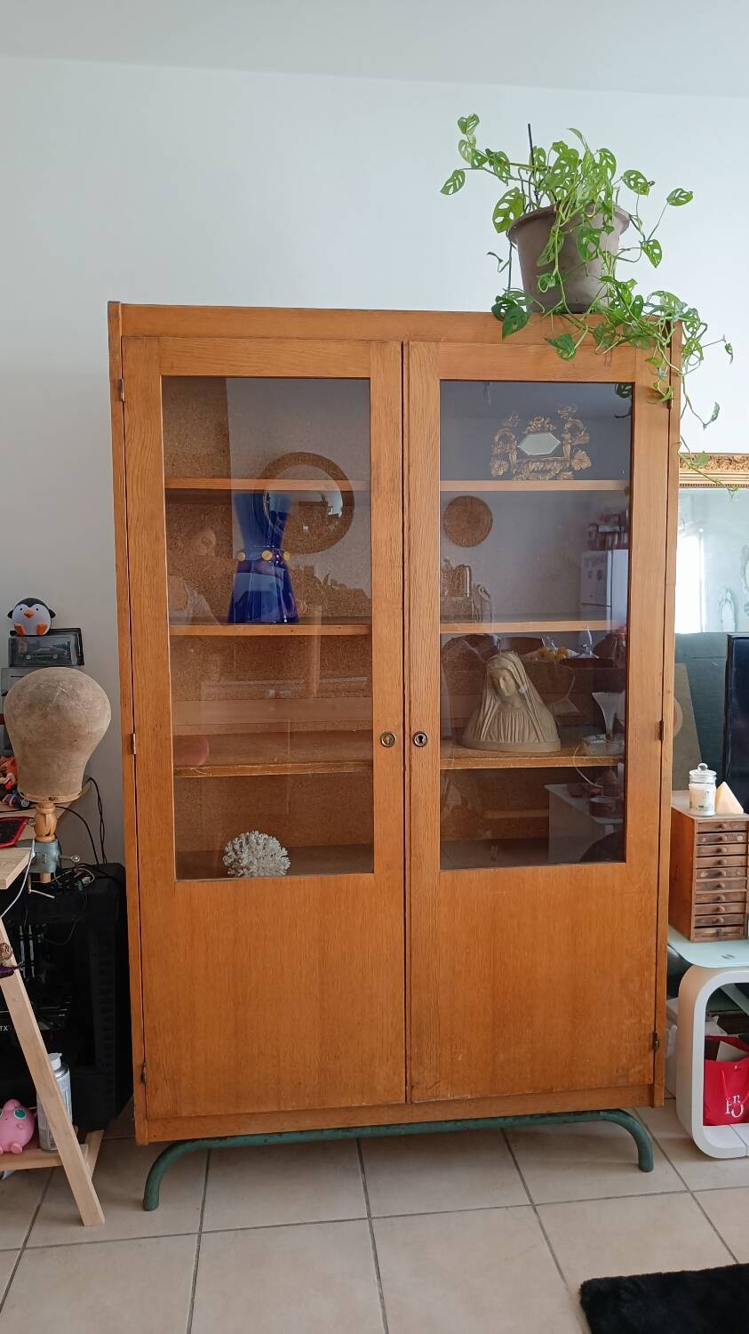Ancienne armoire vitrine écolière