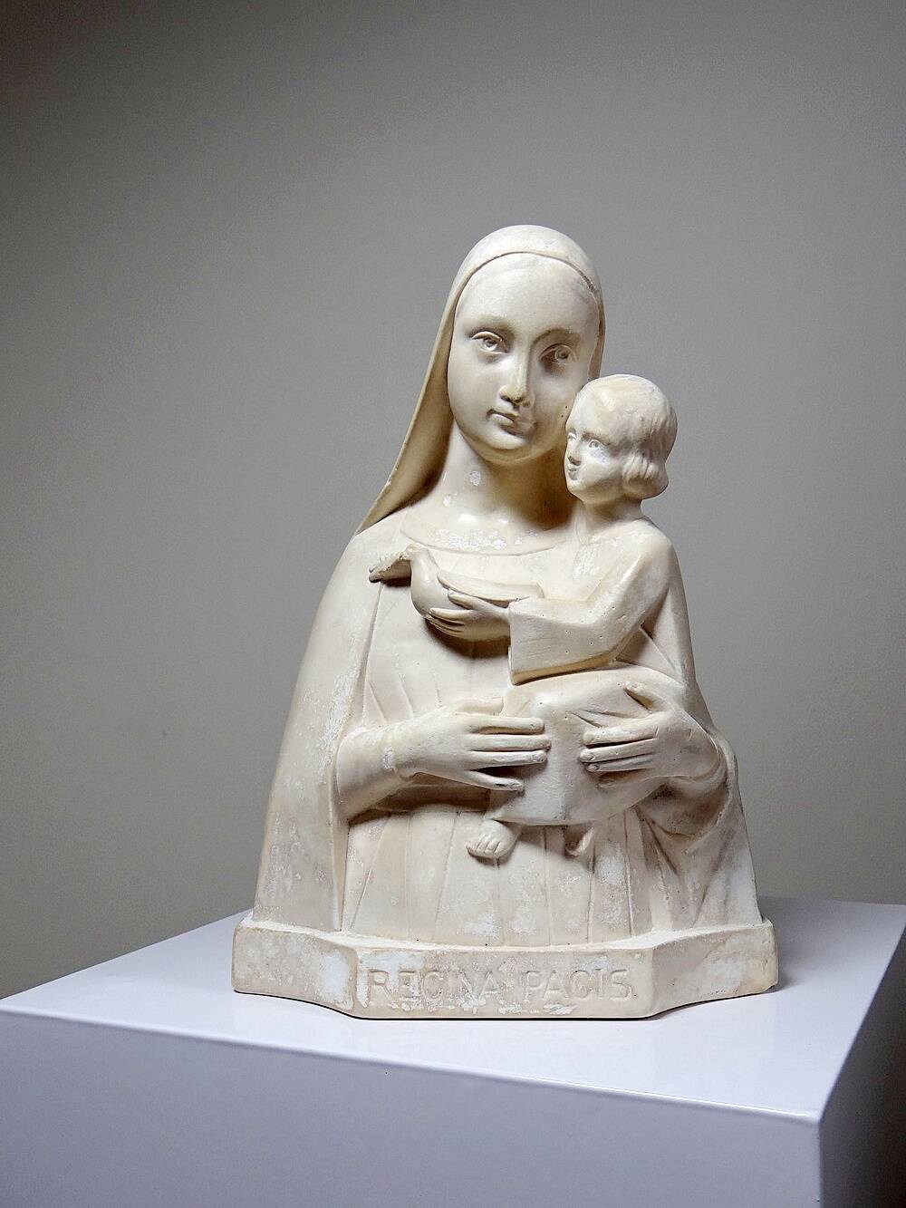 Bust of the Virgin and Child, waxed plaster, old art deco style, PP Deposited
