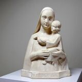 Bust of the Virgin and Child, waxed plaster, old art deco style, PP Deposited