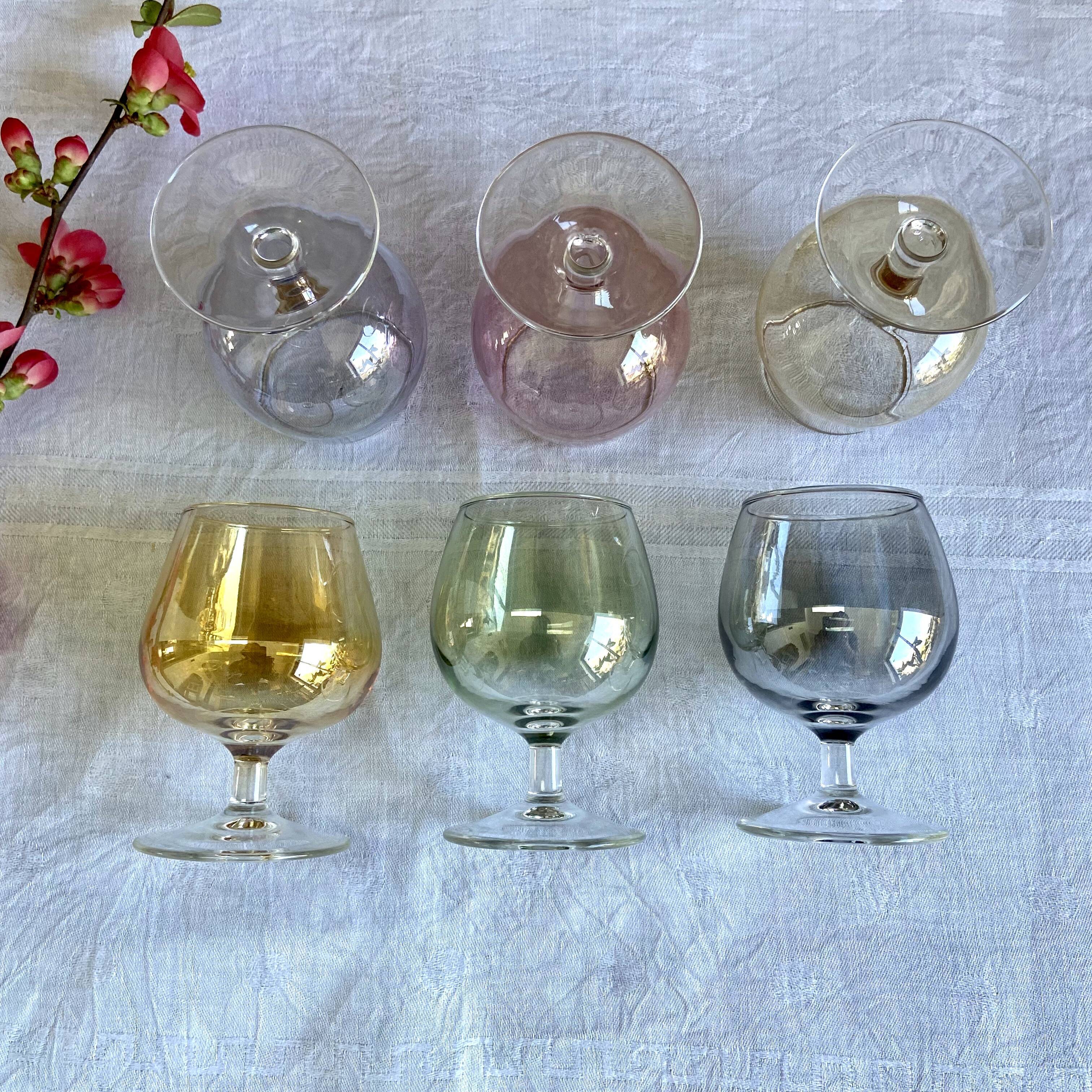 6 vintage glasses of iridescent colors