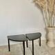 Pair of vintage 1960s side tables – wood veneer & brass, metal legs