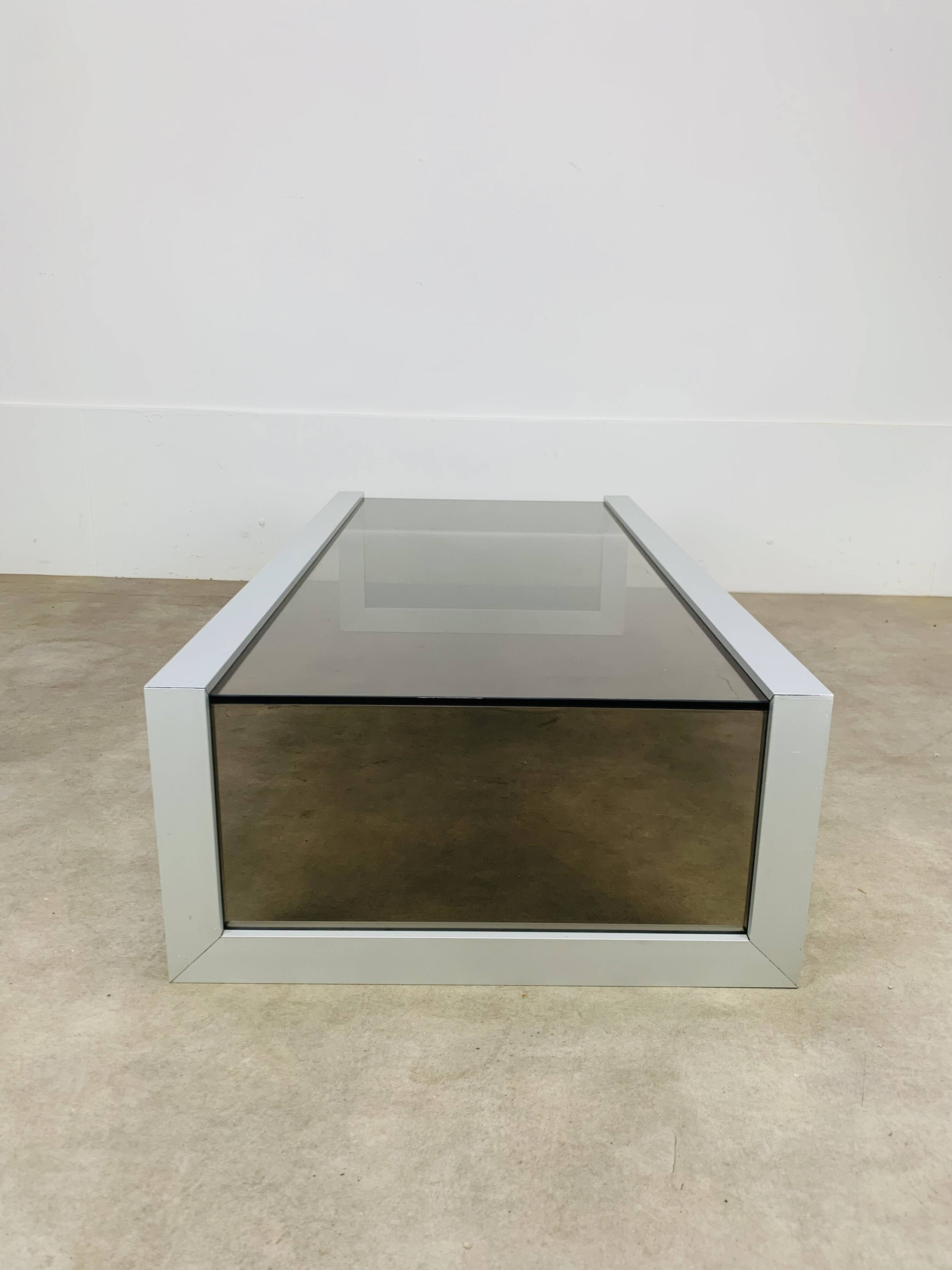 Aluminum and smoked glass coffee table, 1970s