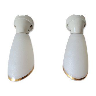 Duo of porcelain and granite glass sconces