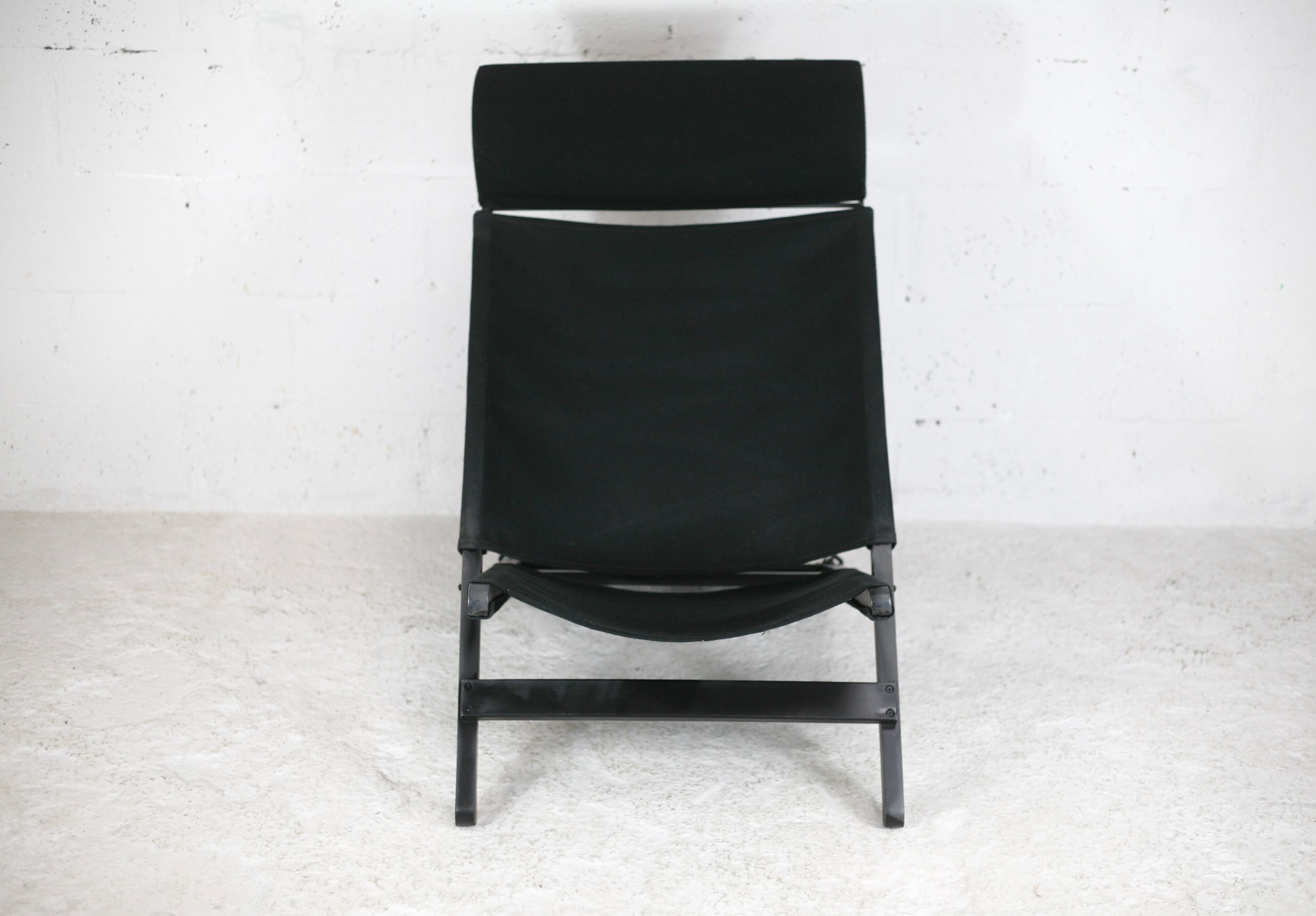 Armchair by Tord Bjorklund, black wood, steel and canvas. Ed. Ikéa, circa 1990.