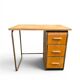 Vintage 1950s desk made of wood and metal with a 3-drawer unit.