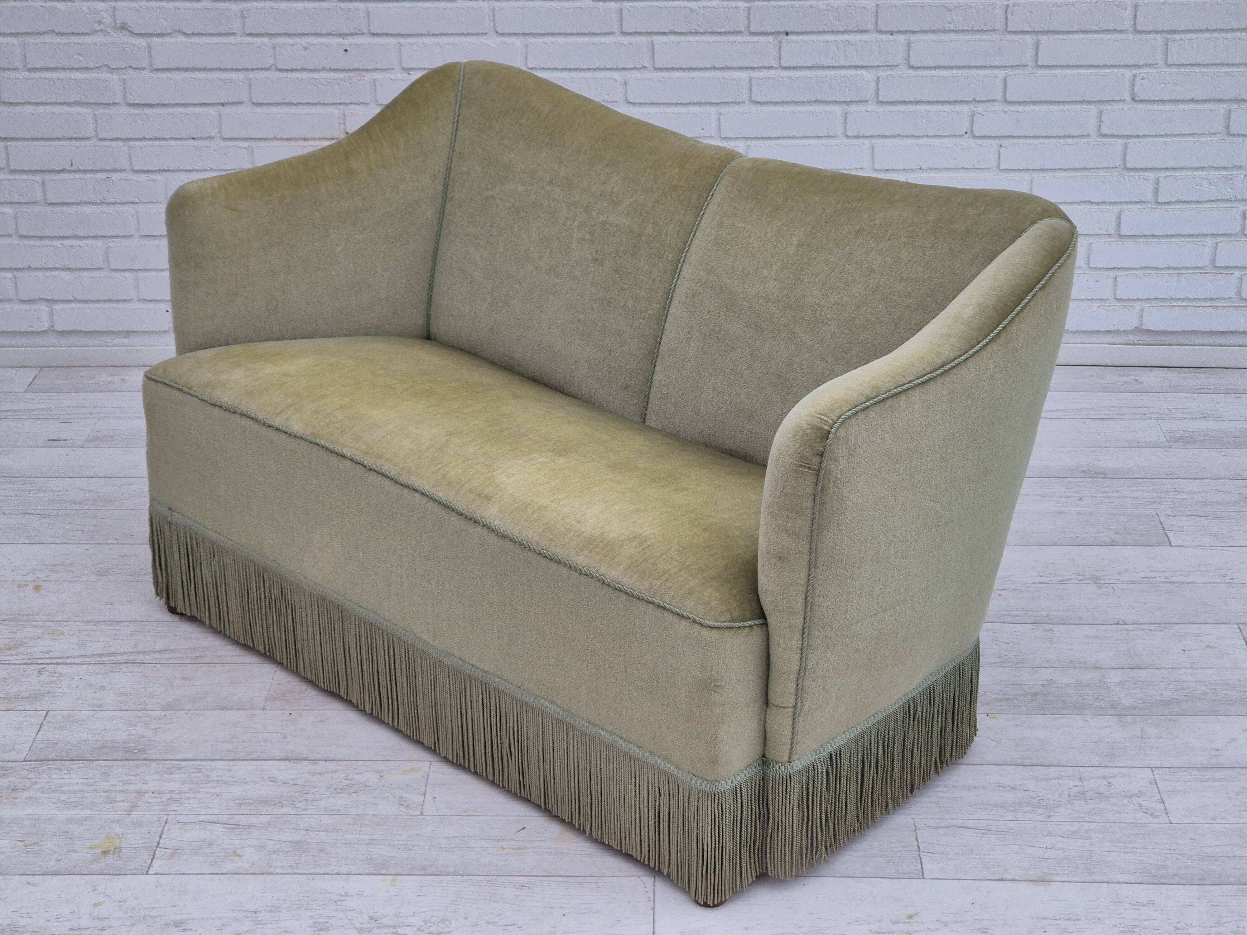 1960s, Danish 2 seater sofa, original condition, green furniture velour.