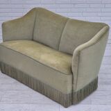 1960s, Danish 2 seater sofa, original condition, green furniture velour.