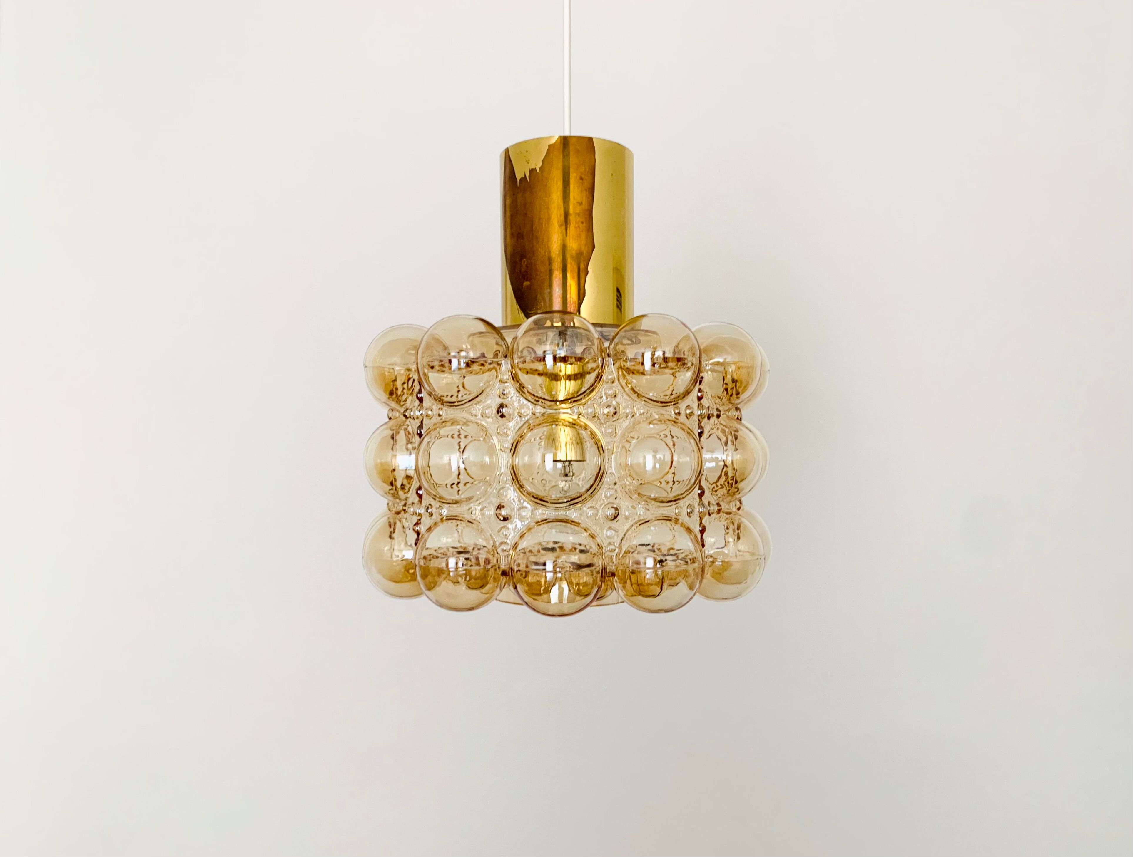 1 of 2 Large Bubble Glass Pendant Lamps by Helena Tynell for Glashütte Limb