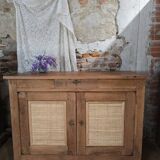 Country sideboard in solid wood and rattan