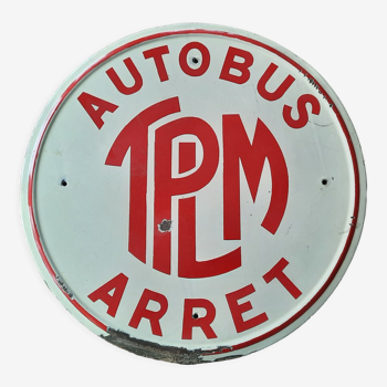 Ancienne plaque émaillée "TPLM Autobus arrêt" 60cm 1940