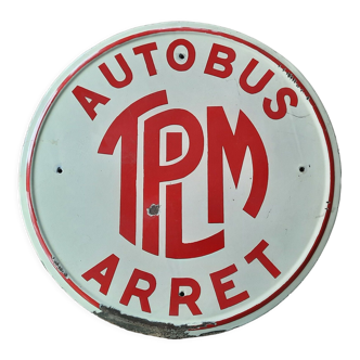 Ancienne plaque émaillée "TPLM Autobus arrêt" 60cm 1940