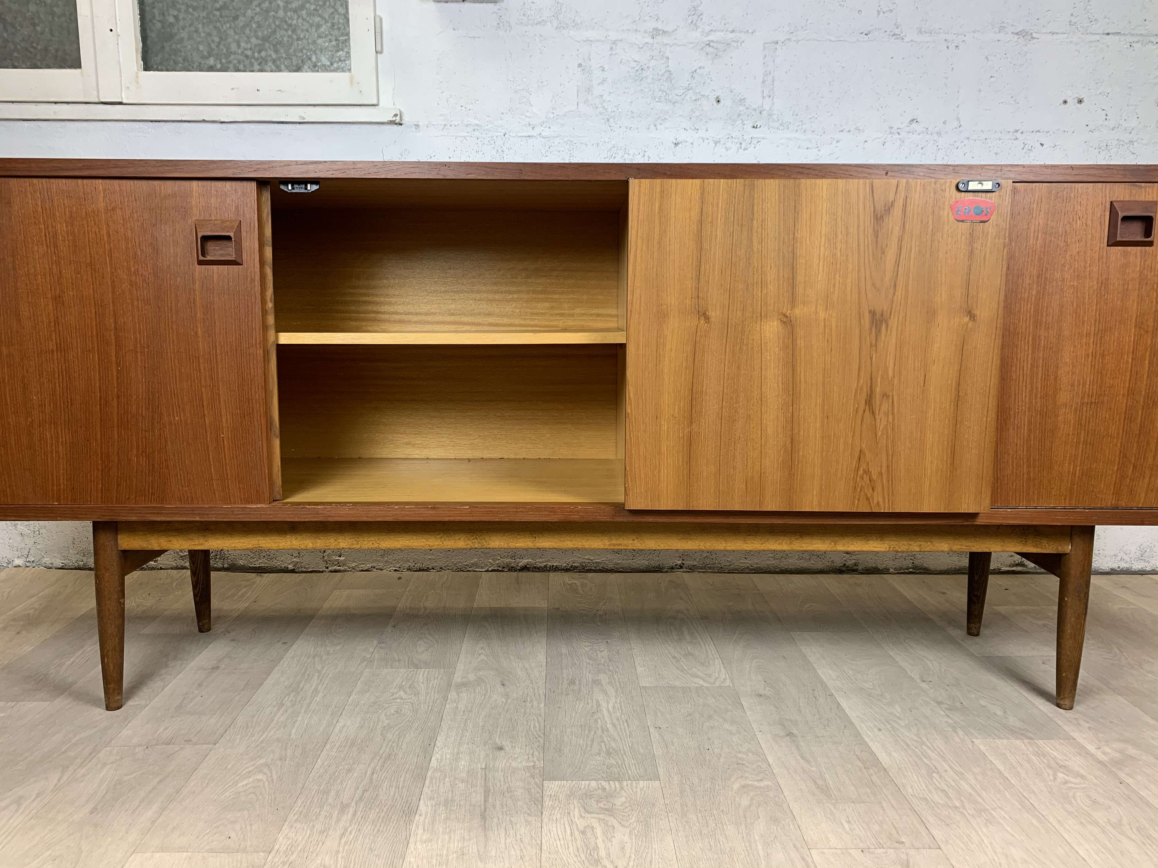 Vintage Scandinavian teak sideboard signed Eros, 60s