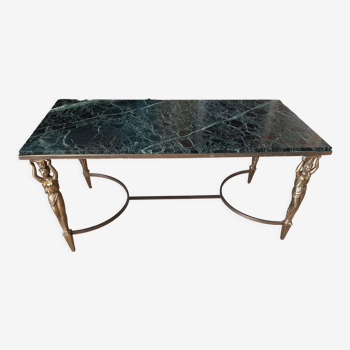 Vintage coffee table in marble & solid brass 60s