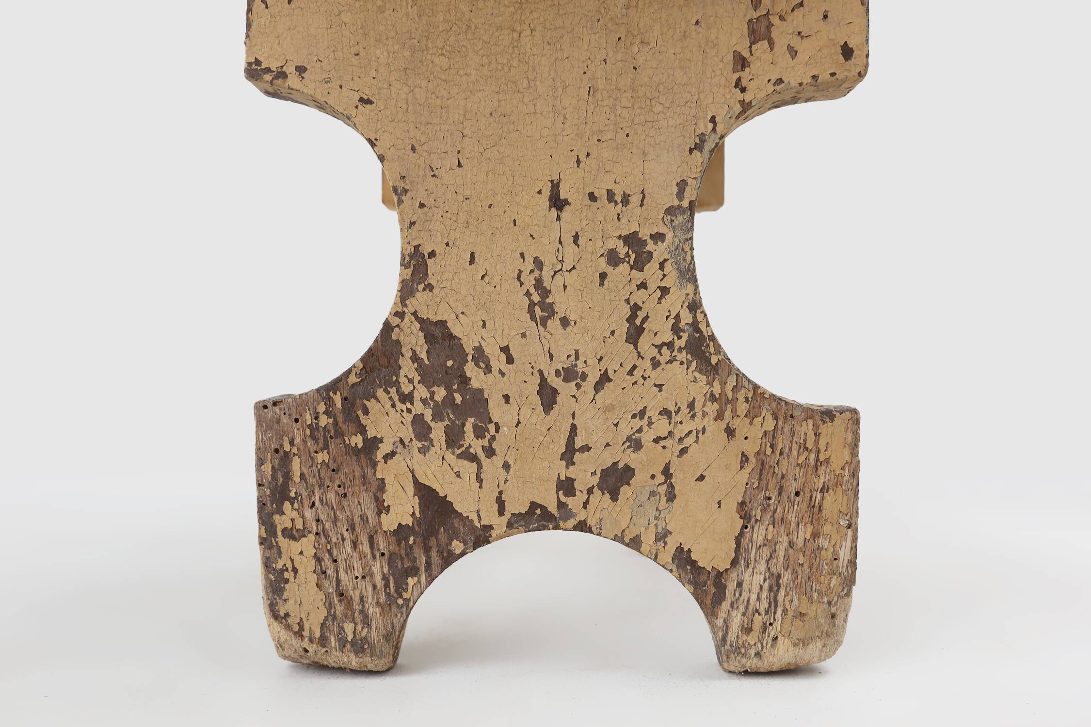 Beautiful shaped rustig low stool in painted wood, France ca. 1900