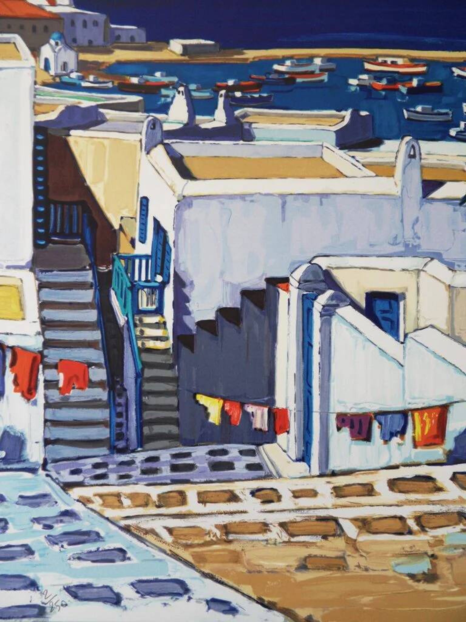 Jean Claude Quilici: Summer in Mykonos, original signed lithograph