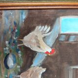 Painting, farmyard painting, hens signed