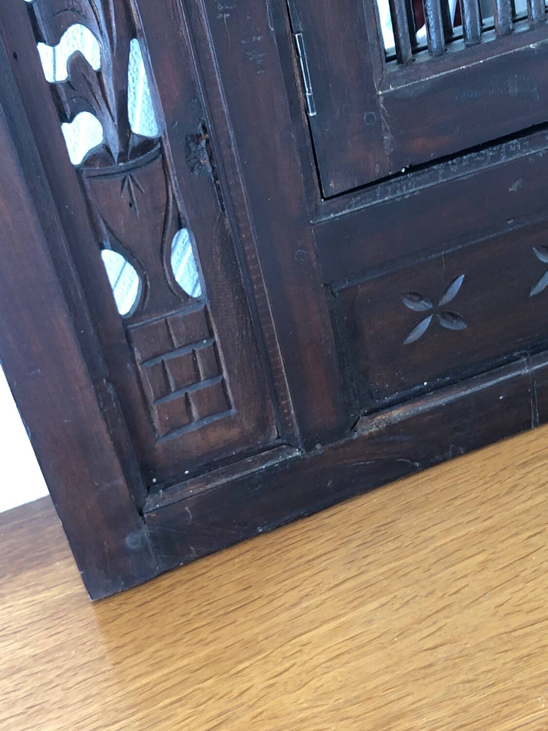 Vintage Indonesian teak shuttered mirror