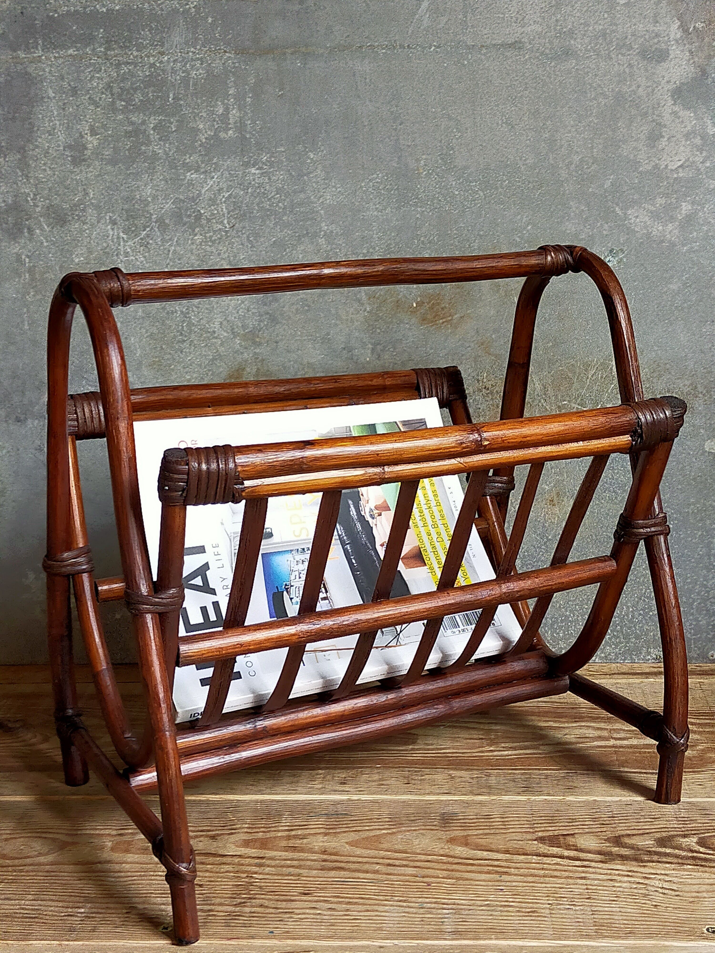 Vintage 1960s rattan magazine holder