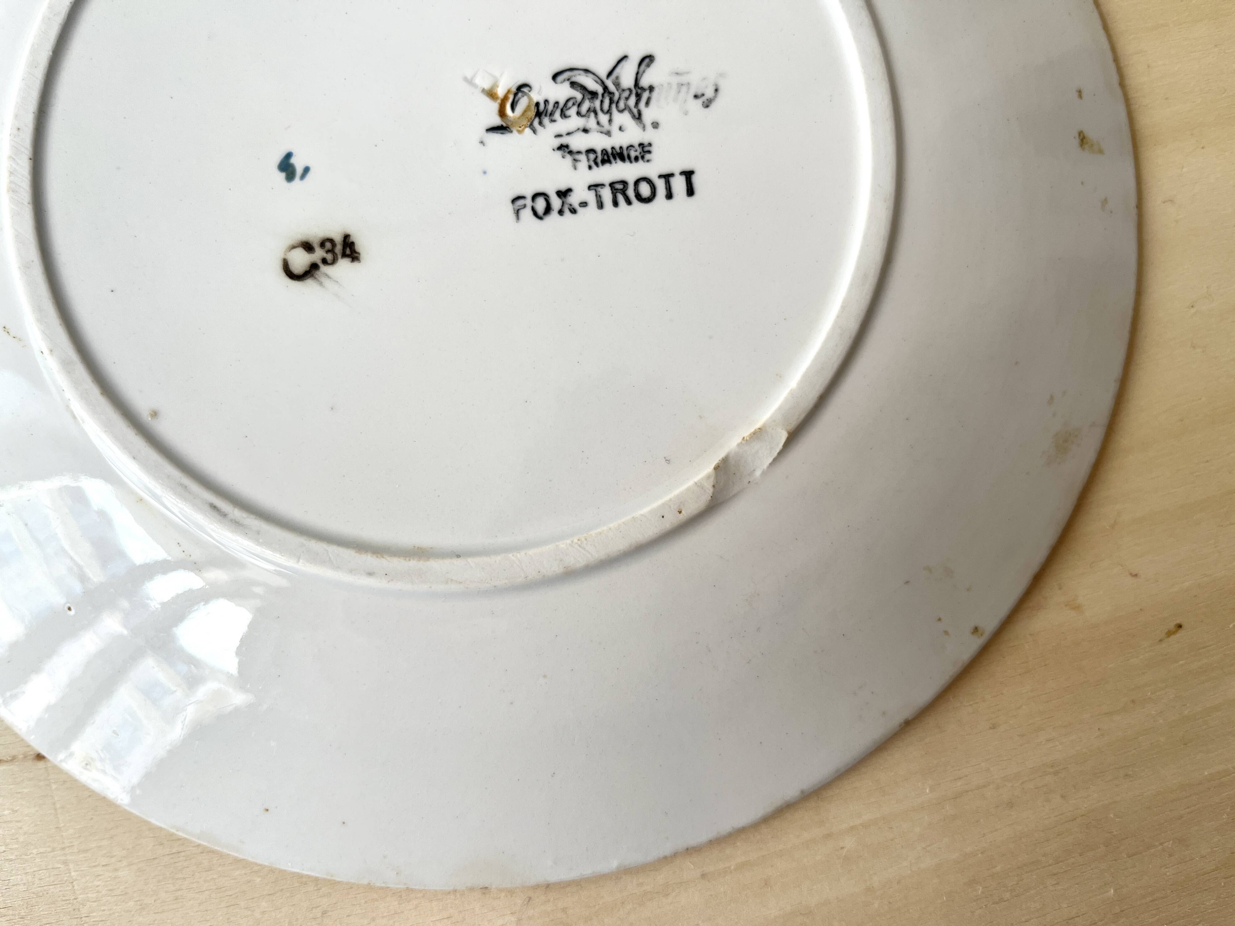 Set of 4 fox trott sarreguemines art deco dessert plates 1930