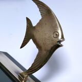 Pair of designer black marble bronze fish bookends