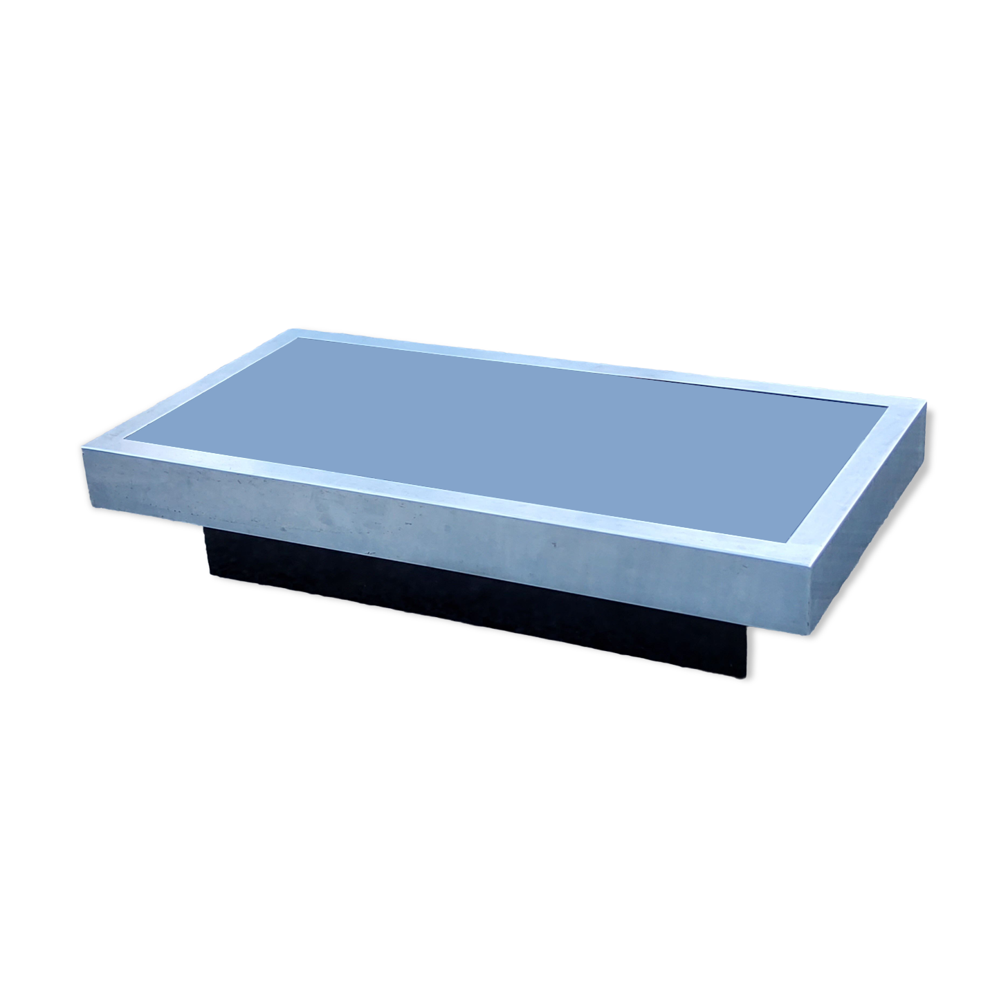 Coffee table in brushed steel and black tinted glass from the 70s