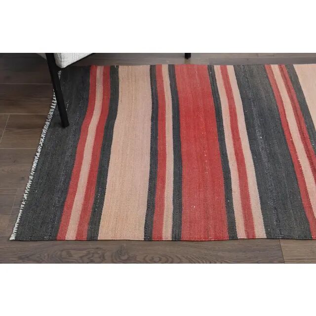 Tapis couloir turc Oushak fait main en laine et coton rouge des années 1970, 90x403.