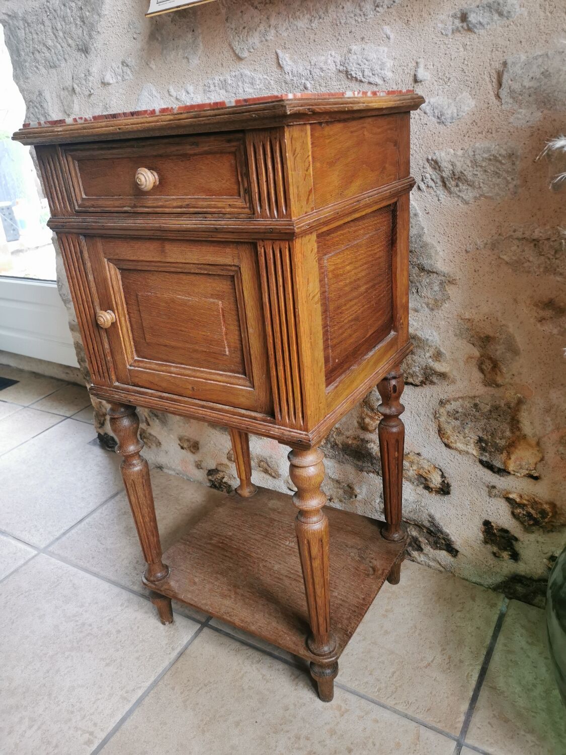 Bedside table wood and marble