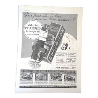 Une publicité voiture bougie champion issue d'une revue d'époque   année 1936