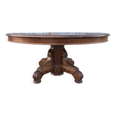 Oval table in solid walnut from the NIII period with extendable central base.