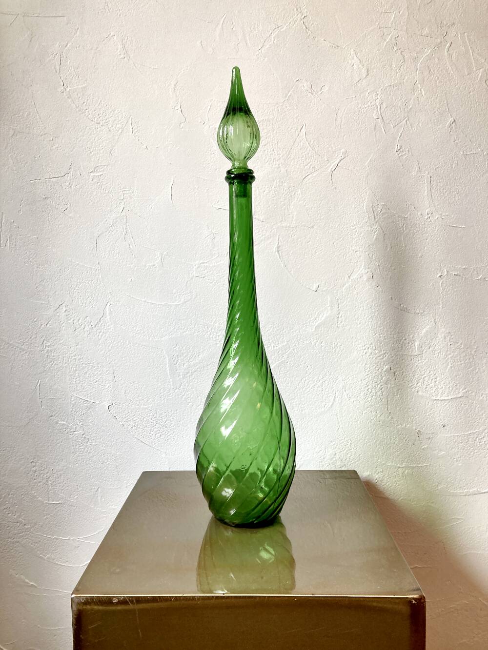 Large green glass bottle / carafe from Empoli, 1960s
