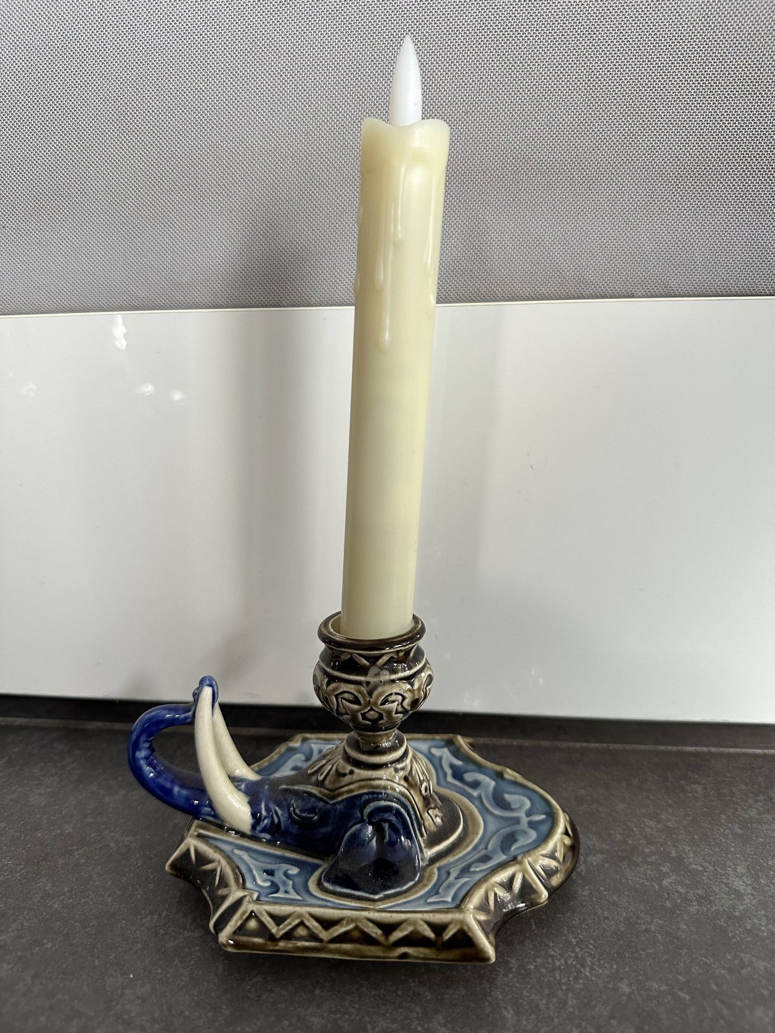 Zoomorphic candlestick, Choisy le Roi Boulenger, in the shape of an elephant, 19th century
