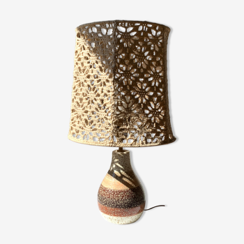 Lampe pied céramique abat jour au crochet