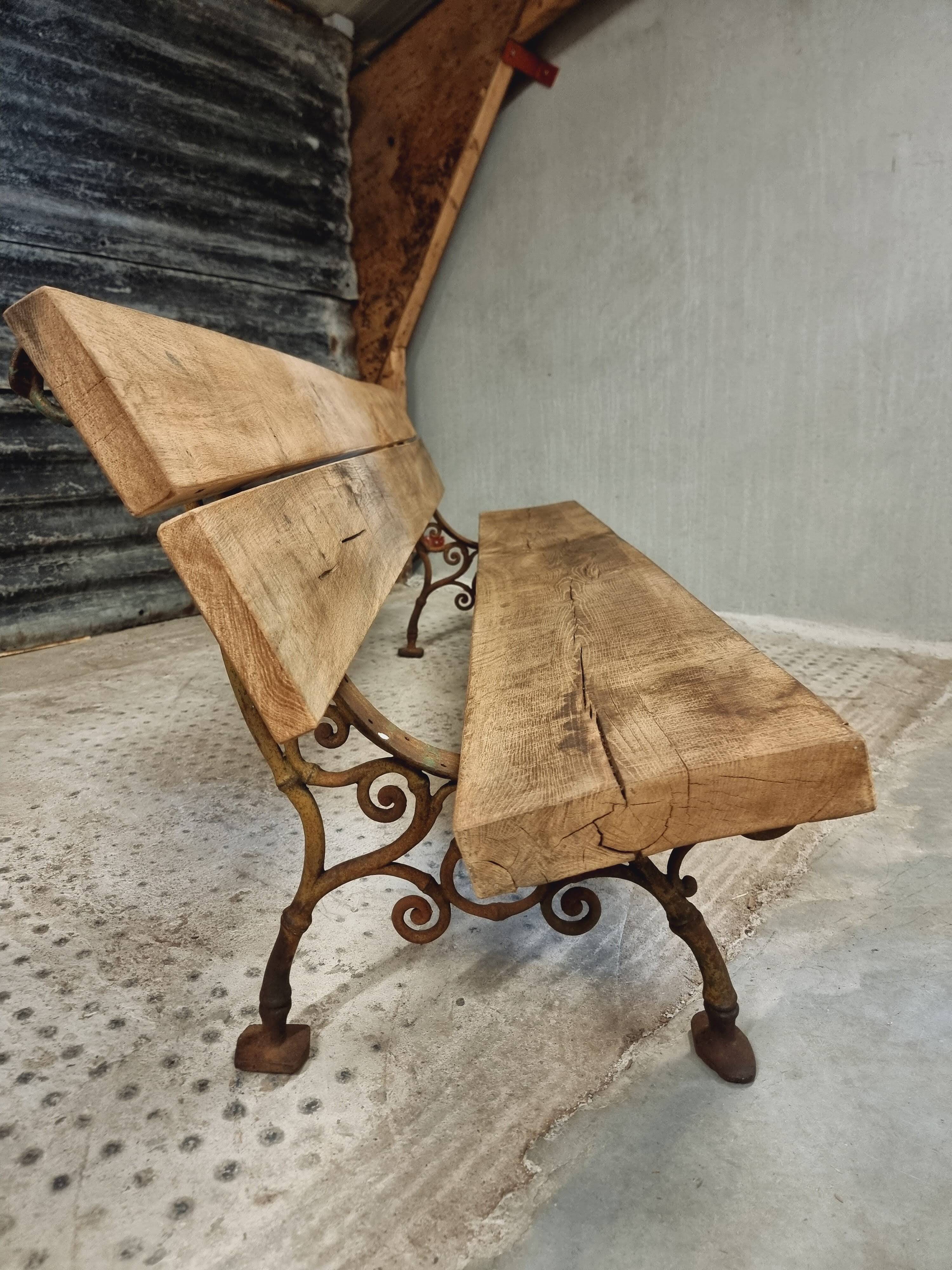 Antique garden bench French park bench oak with cast iron 218 cm