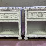 Pair of white lacquered rattan bedside tables