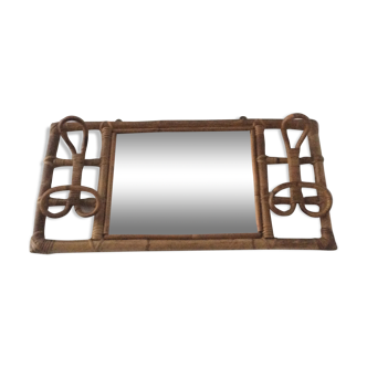 Porte manteau en rotin avec miroir, années 60