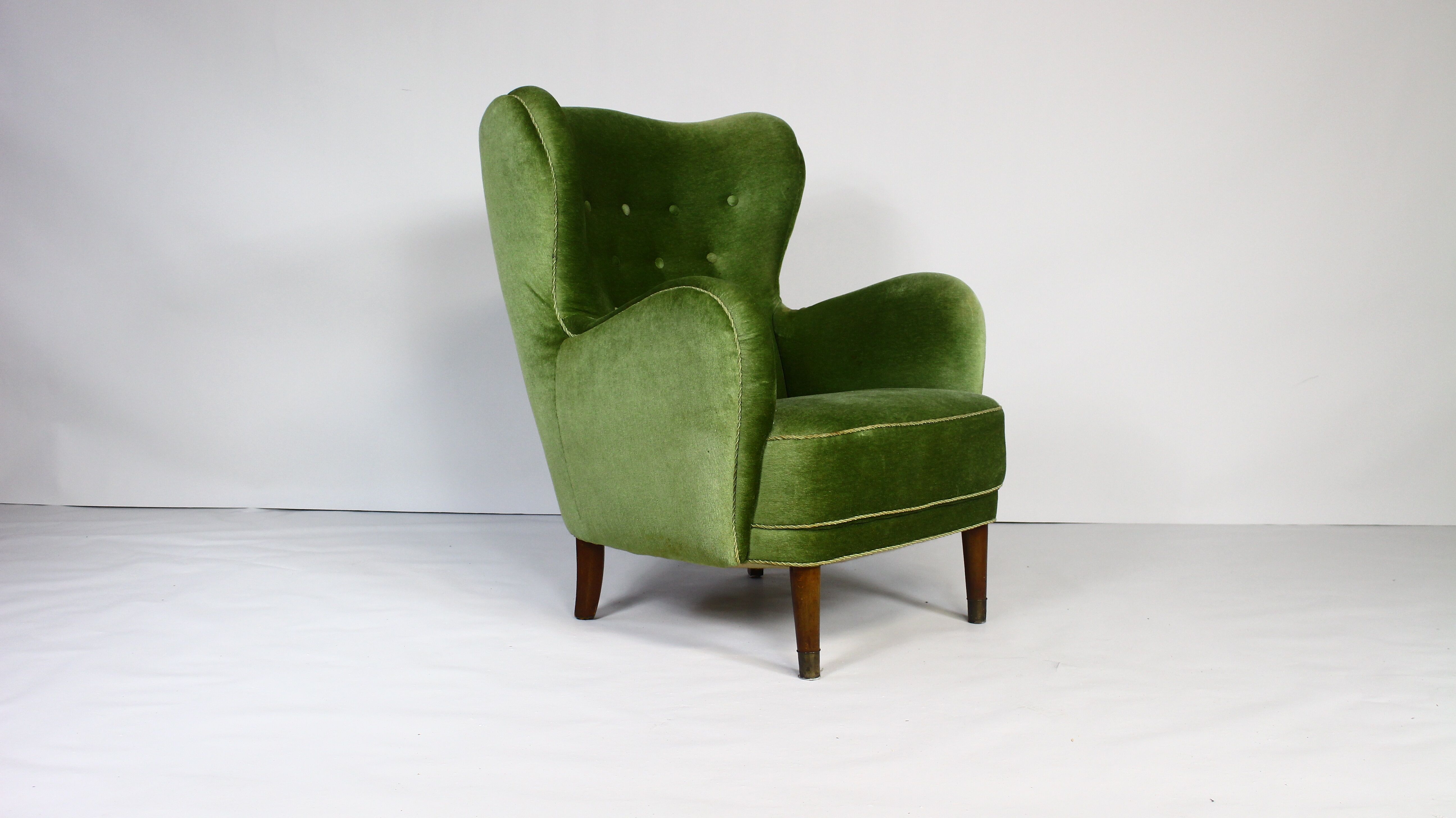 Danish lounge chair in green velvet, 1950s