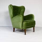 Fauteuil danois en velours vert, années 1950