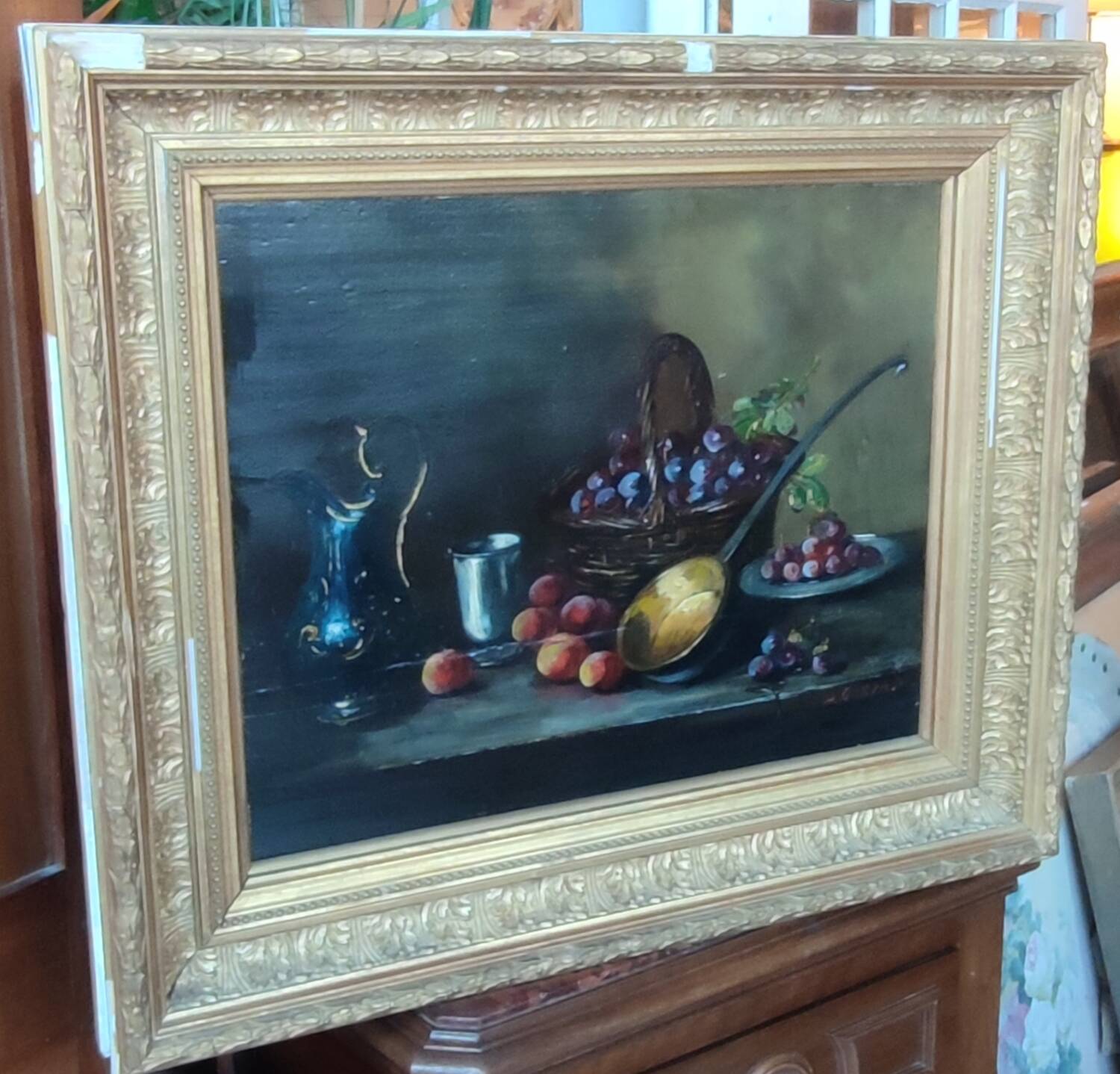 Old Still Life Oil Painting/Golden Frame/19th Century/L.Gervais