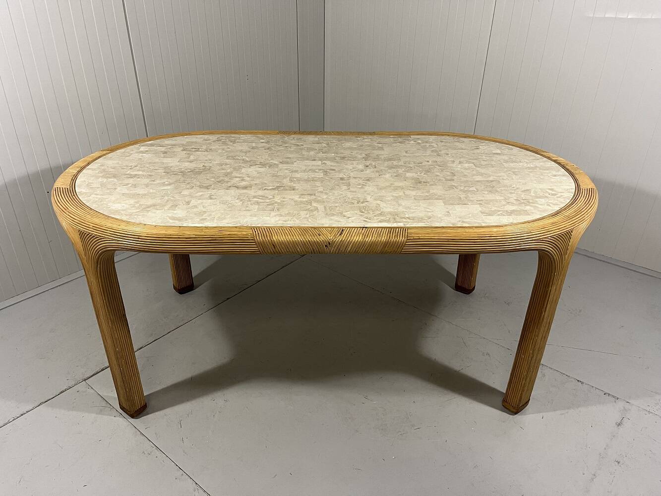 Vivai del Sud rattan & travertine dining table Italy 1960’s