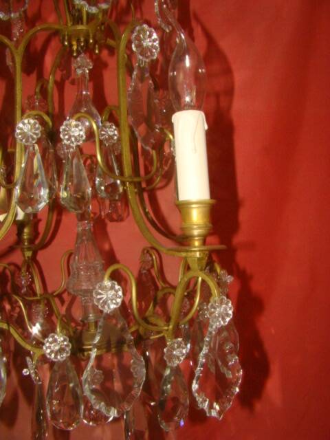 Bronze and crystal chandelier with 4 arms from the early 20th century